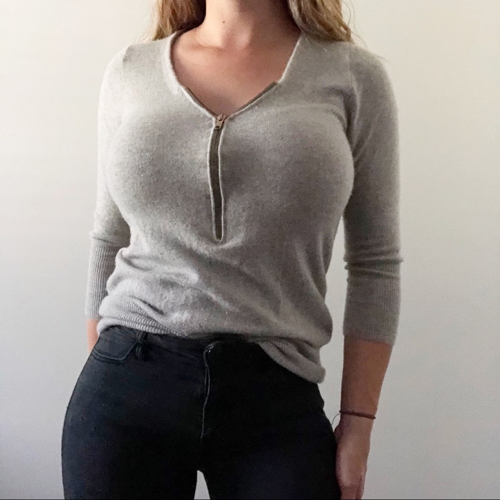 J Crew Gray Cashmere Zipper Sweater Size Medium